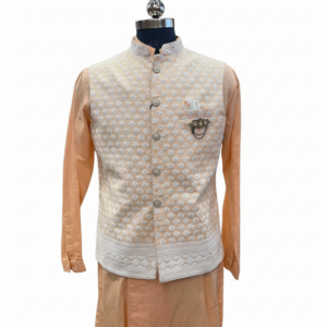 peach kurta set with embroidered ethnic waistcoat