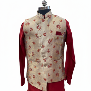 Collections maroon kurta with printed waistcoat