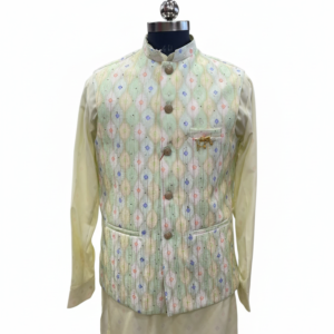 pastel green kurta with waistcoat