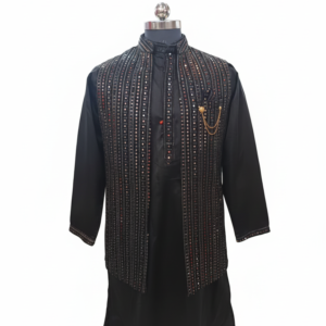 Collections black kurta with waistcoat